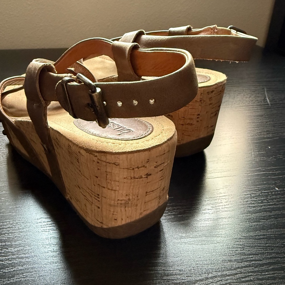 Bussola Tan Leather Cork Wedge Sandals | Size 7 | Like New - Picture 5 of 7